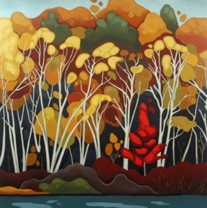 Birches and Maple, 36%22 x 36%22, Acrylic on Canvas, 2013