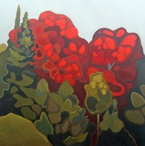 Red and Green Trees, 24%22 x 24%22, Acrylic on Canvas, 2013