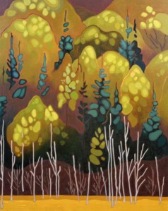 Spring Trees and Spruce, 30%22 x 24%22, Acrylic on Canvas, 2014