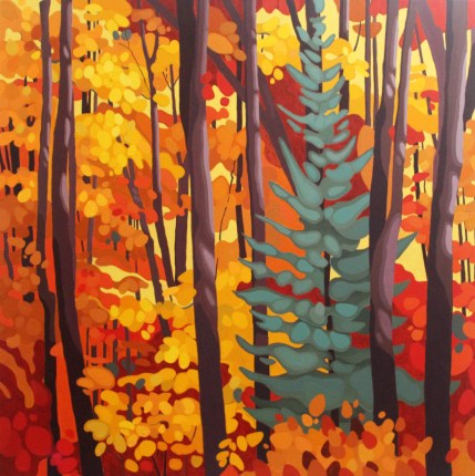 Spruce in Maple Forest, 2018, 36 x 36, Acrylic on Canvas