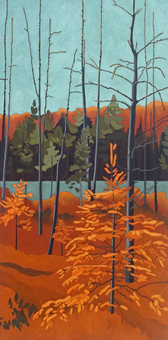 Tamarack and Sky, 2019, 24 x 48, Acrylic on Canvas, Leanne Baird
