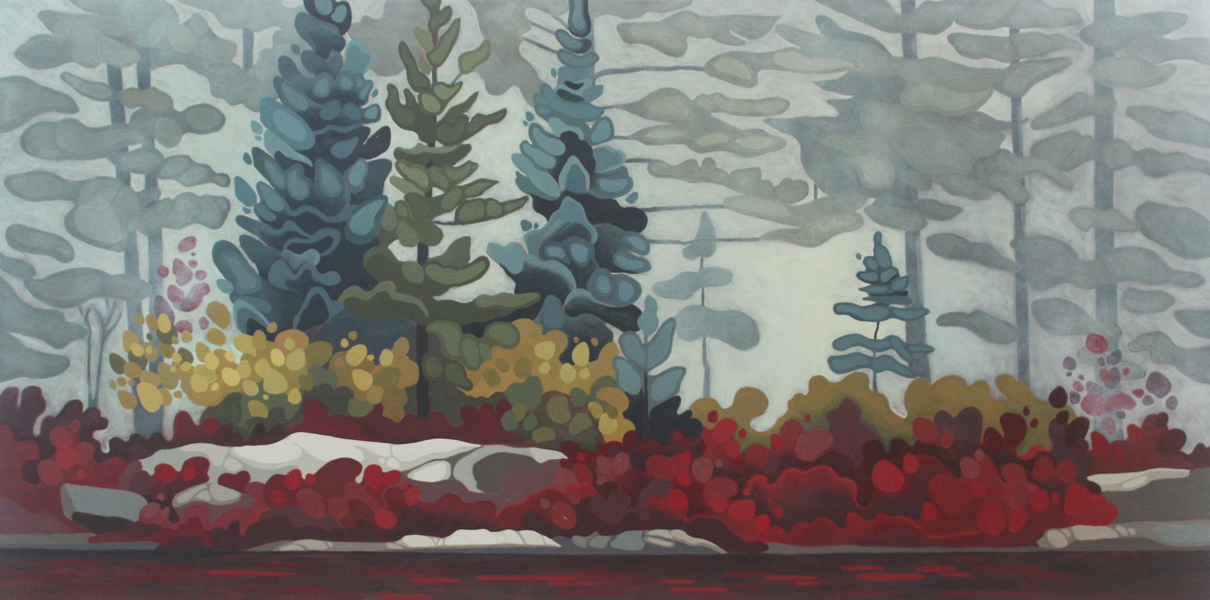 Spruce in Fog, 2020, 48 x 24, Acrylic on Canvas