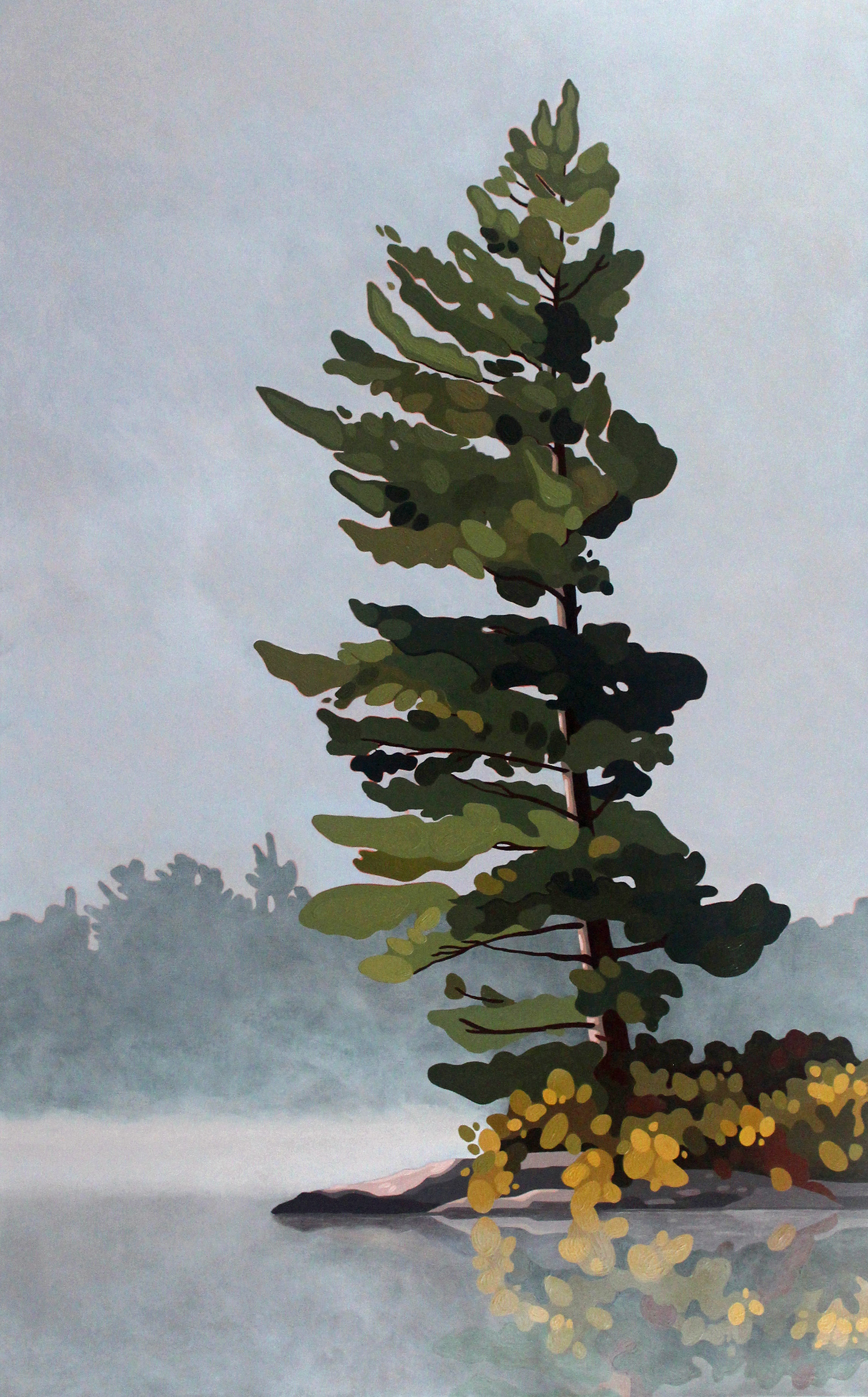White Pine in Fog, 2021, 30 x 48, Acrylic on Canvas